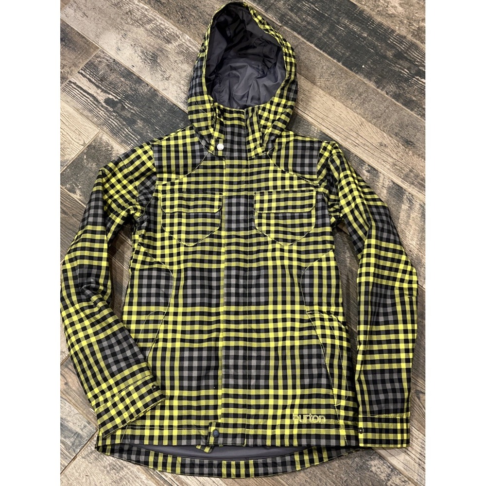 Burton Dry Ride Sherpa Lined Winter Snow Jacket Women's Plaid Black Yellow Small